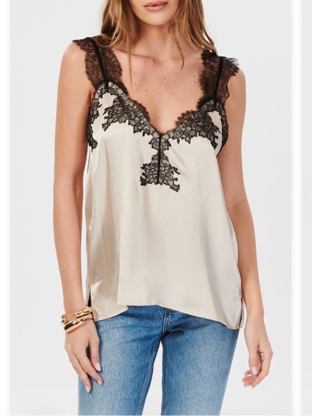 Cami NYC Silk Lace-Trim tank - Ivory/Black